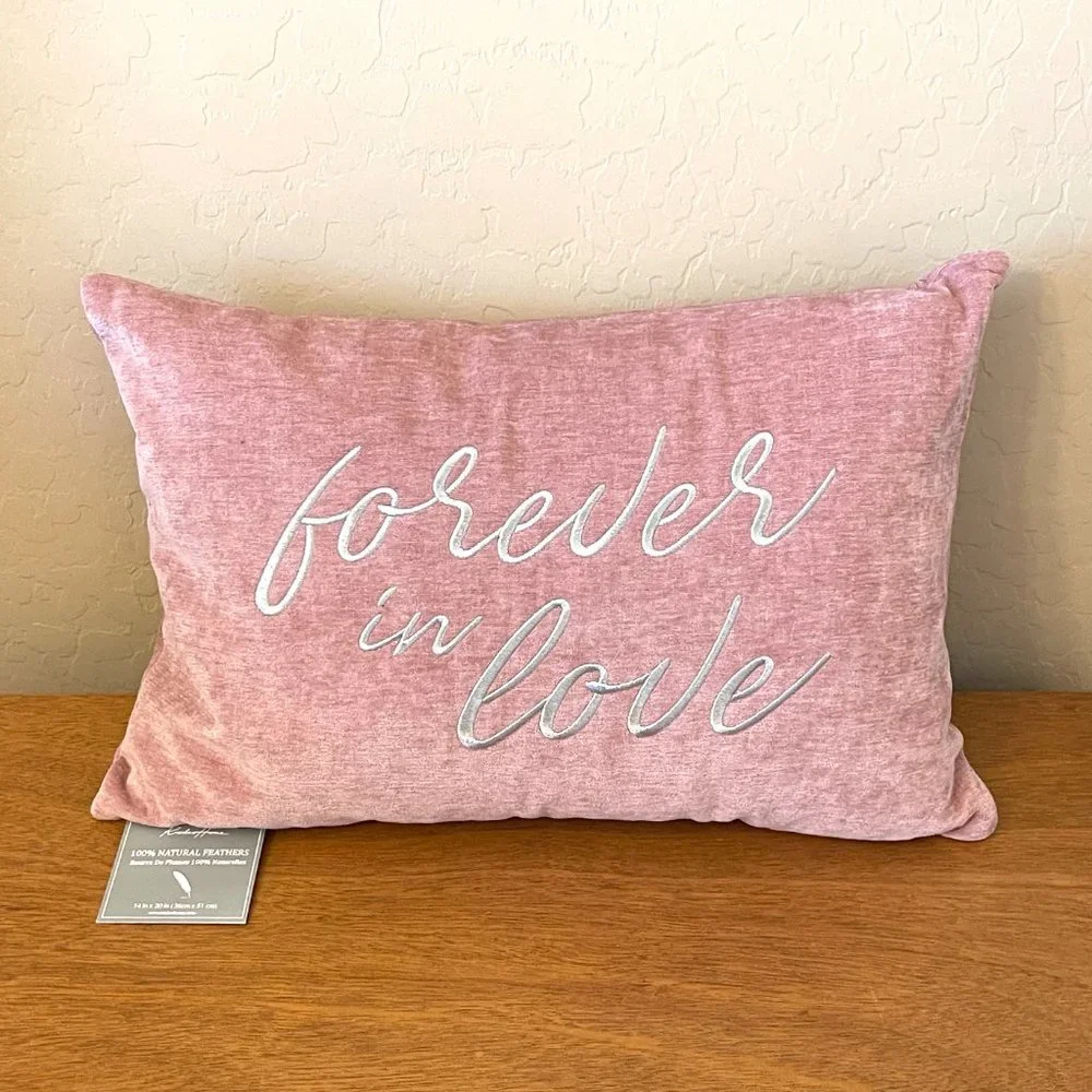 NEW Forever In Love Throw Pillow Stitched Rodeo Home Rectangle Feather Pink